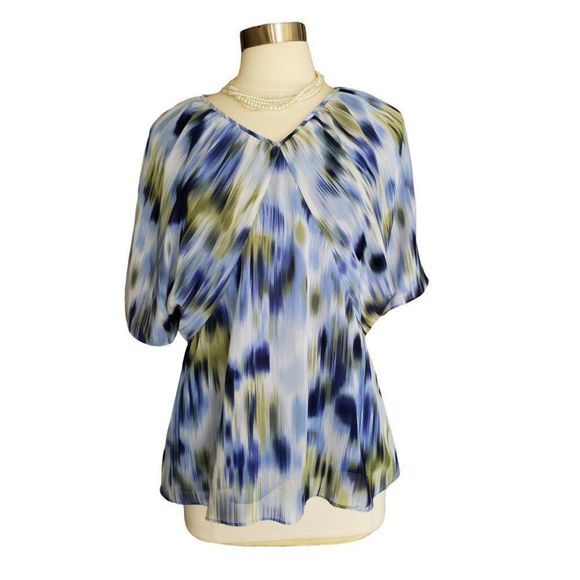 Jones Wear Tops - Women's Short Sleeve Blouse Lightweight Explosive Blue Tie Dye Dressy Top 14 NWO